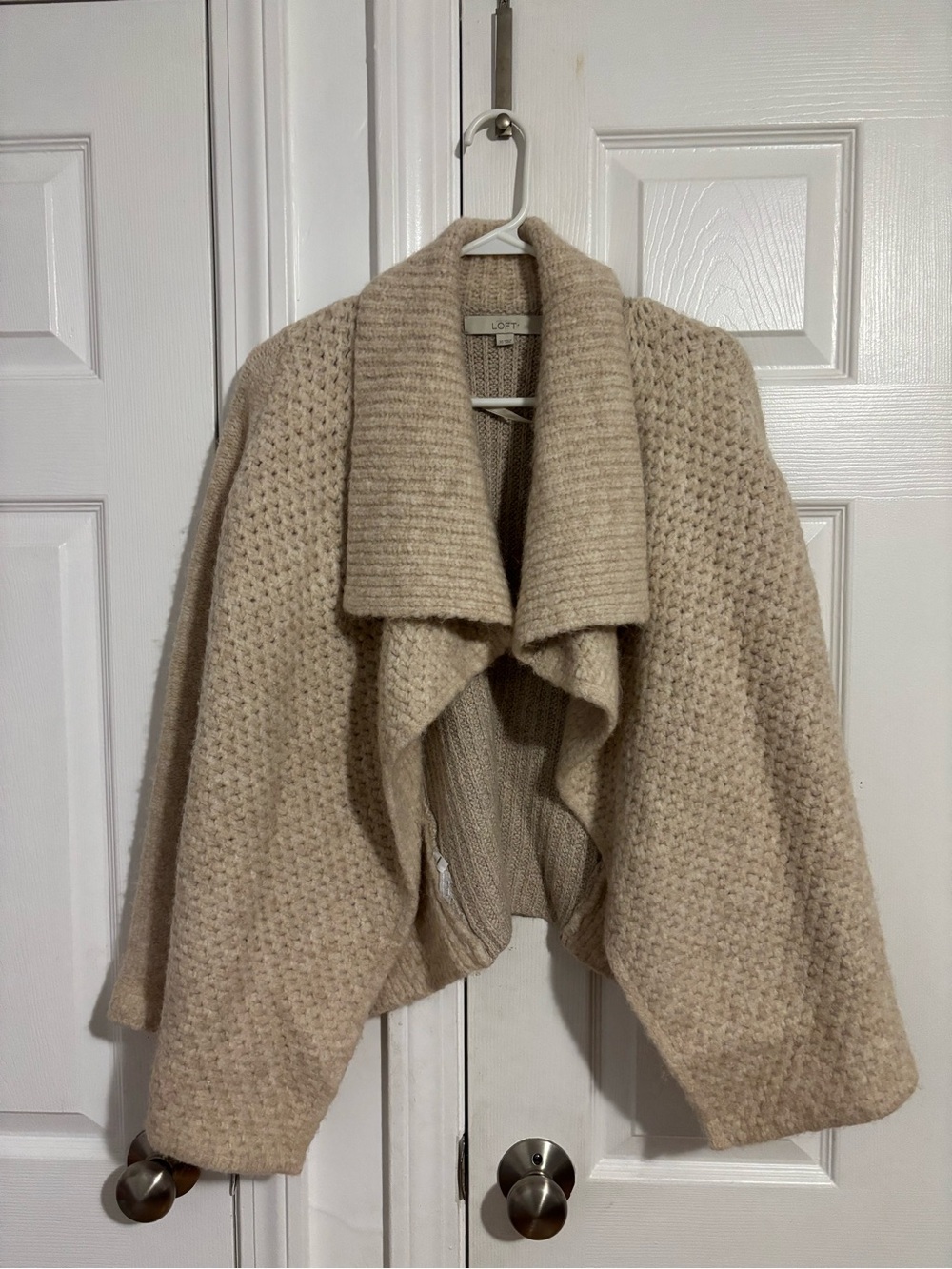 LOFT Beige Open-Front Textured Knit Cardigan